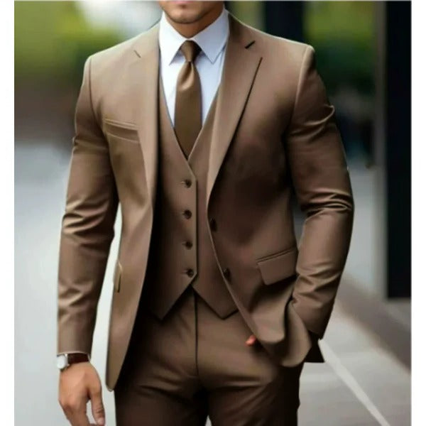 Men's 3-Piece Formal Suit Set Brown 1