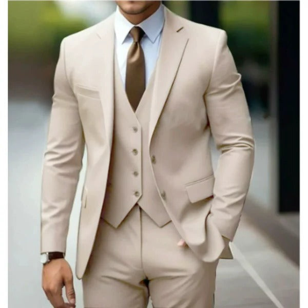 Men's 3-Piece Formal Suit Set Khaki