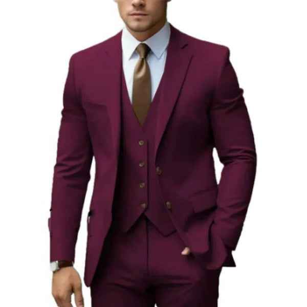 Men's 3-Piece Formal Suit Set Burgundy