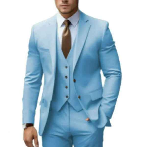 Men's 3-Piece Formal Suit Set Light Blue
