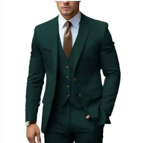 Men's 3-Piece Formal Suit Set Dark Green