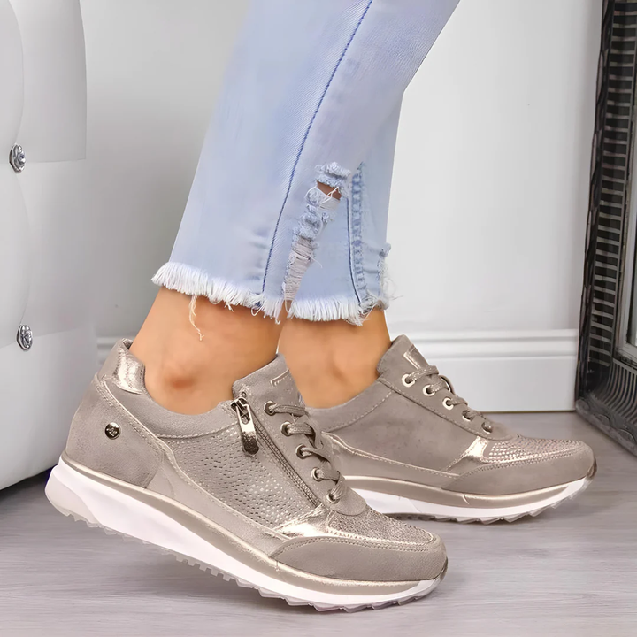 Women's Stylish Sneaker with Zip Closure Khaki