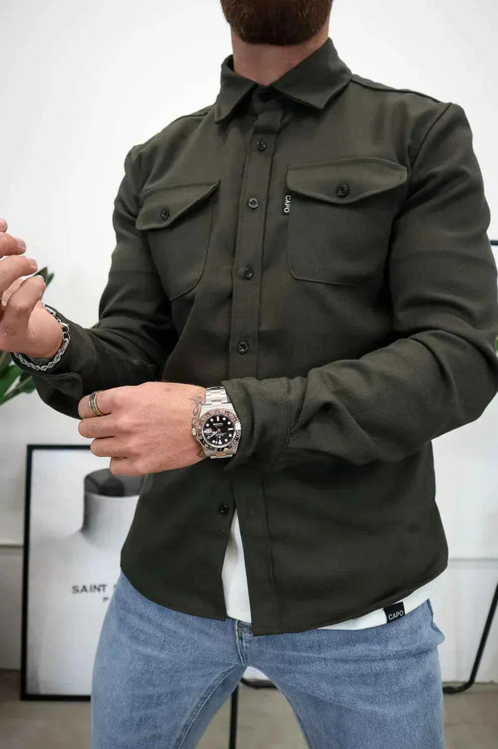 Men's Stylish Casual Overshirt Dark Green