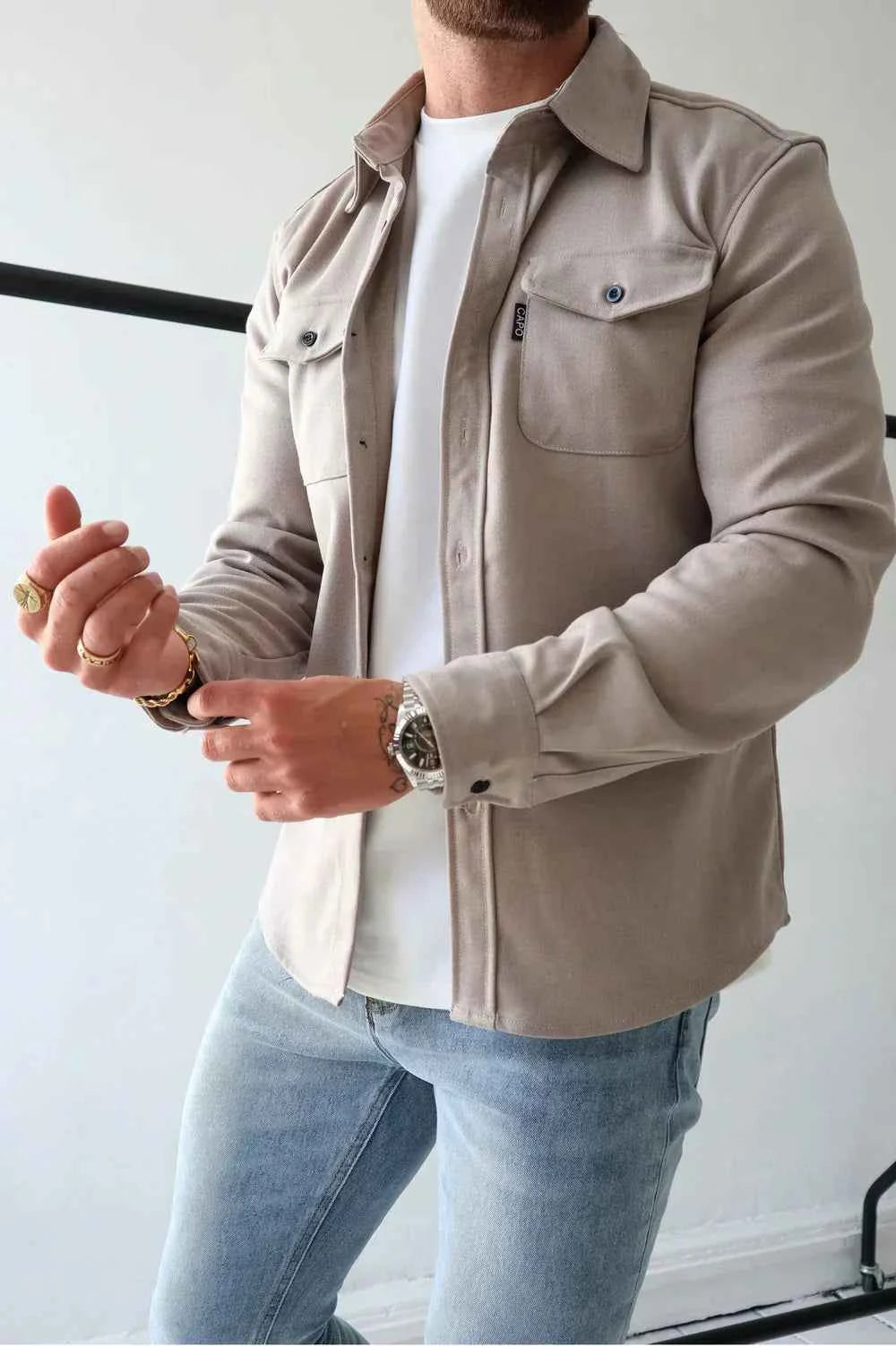 Men's Stylish Casual Overshirt Stone