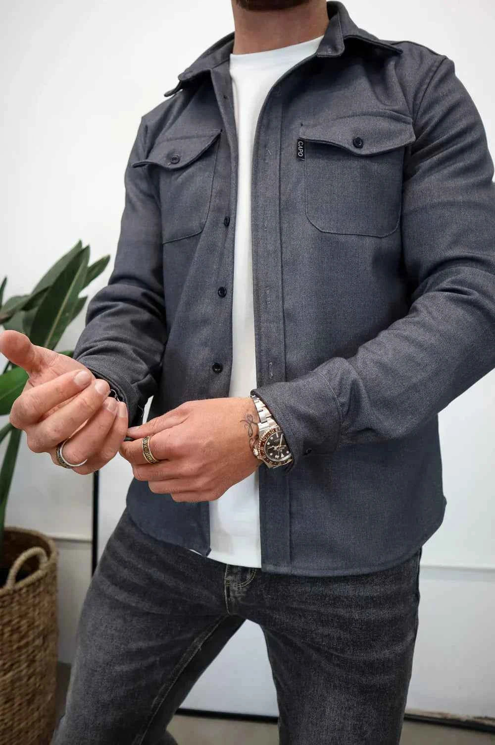 Men's Stylish Casual Overshirt Dark Grey