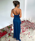 Women's Elegant Satin One-Shoulder Slit Dress