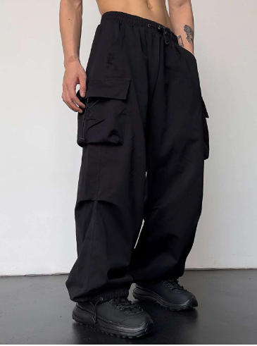 Men's Loose Fit Wide Leg Cargo Pants Zwart