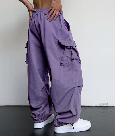 Men's Loose Fit Wide Leg Cargo Pants Purple
