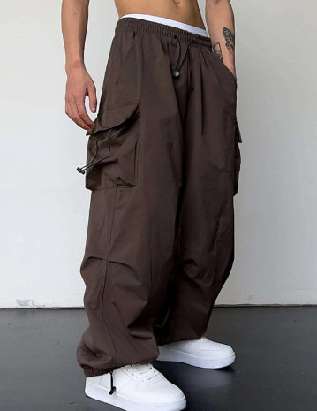 Men's Loose Fit Wide Leg Cargo Pants Brown