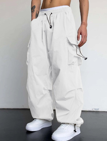 Men's Loose Fit Wide Leg Cargo Pants White