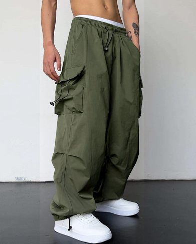 Men's Loose Fit Wide Leg Cargo Pants Army green