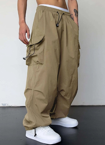 Men's Loose Fit Wide Leg Cargo Pants Khaki
