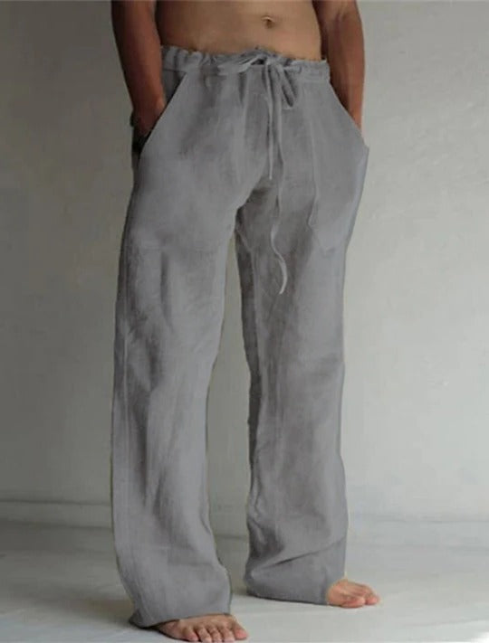 Men's Breathable Linen Trousers with Relaxed Fit and Lightweight Design Dark Gray