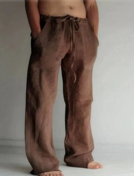Men's Breathable Linen Trousers with Relaxed Fit and Lightweight Design Brown