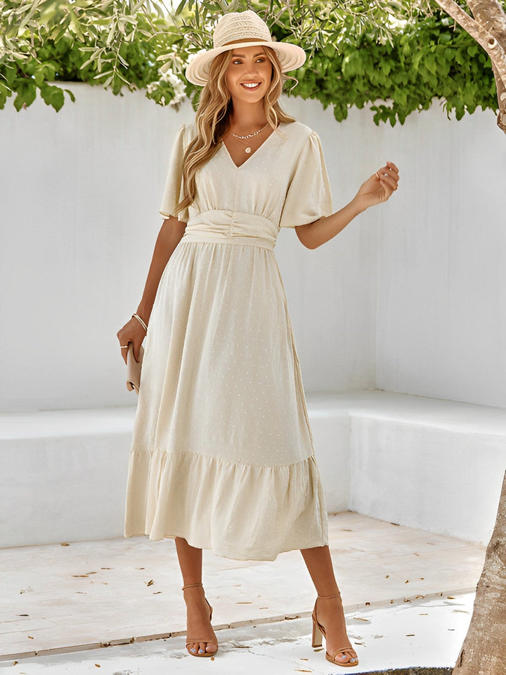 Elegant Wrap Maxi Dress with Belt for Women Beige