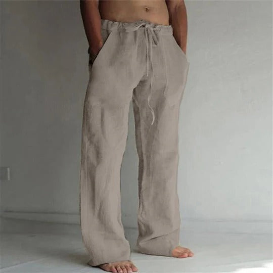 Men's Breathable Linen Trousers with Relaxed Fit and Lightweight Design Gray