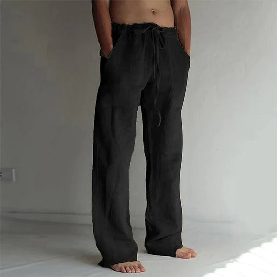 Men's Breathable Linen Trousers with Relaxed Fit and Lightweight Design Black