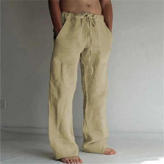 Men's Breathable Linen Trousers with Relaxed Fit and Lightweight Design Khaki