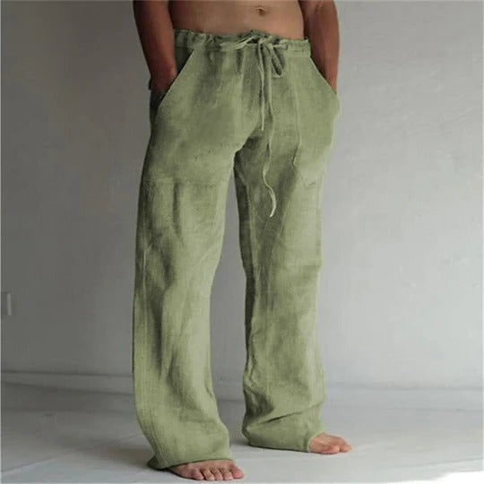 Men's Breathable Linen Trousers with Relaxed Fit and Lightweight Design Green