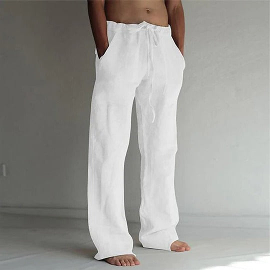 Men's Breathable Linen Trousers with Relaxed Fit and Lightweight Design White