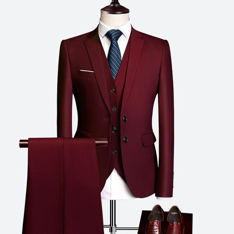 Men's 3-Piece Formal Suit Set for Special Occasions Maroon