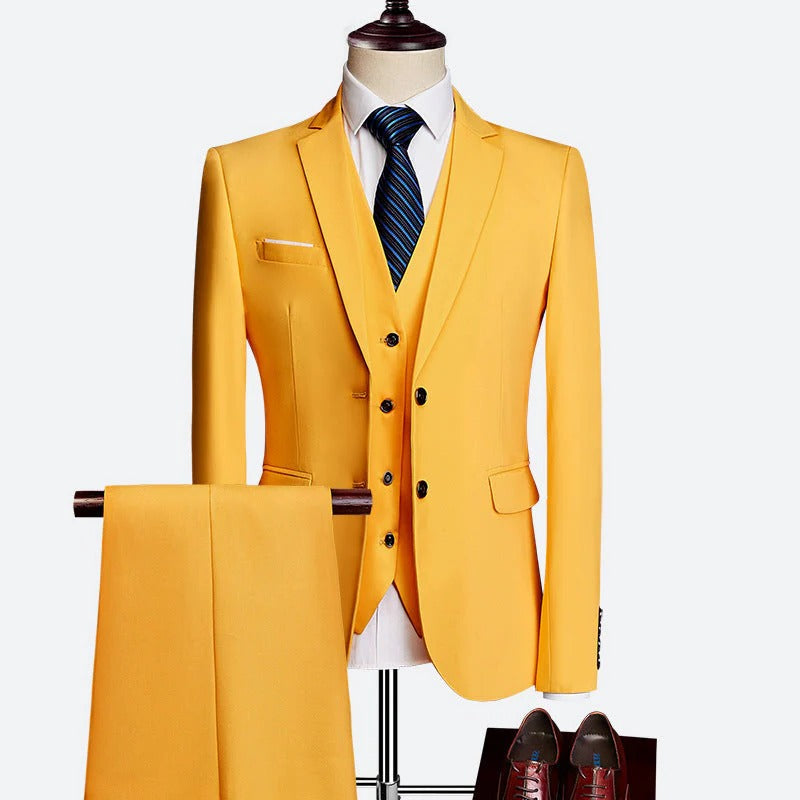 Men's 3-Piece Formal Suit Set for Special Occasions Yellow