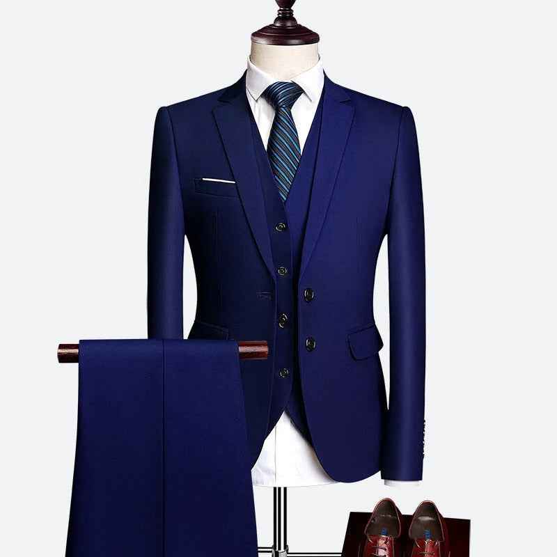 Men's 3-Piece Formal Suit Set for Special Occasions Navy Blue