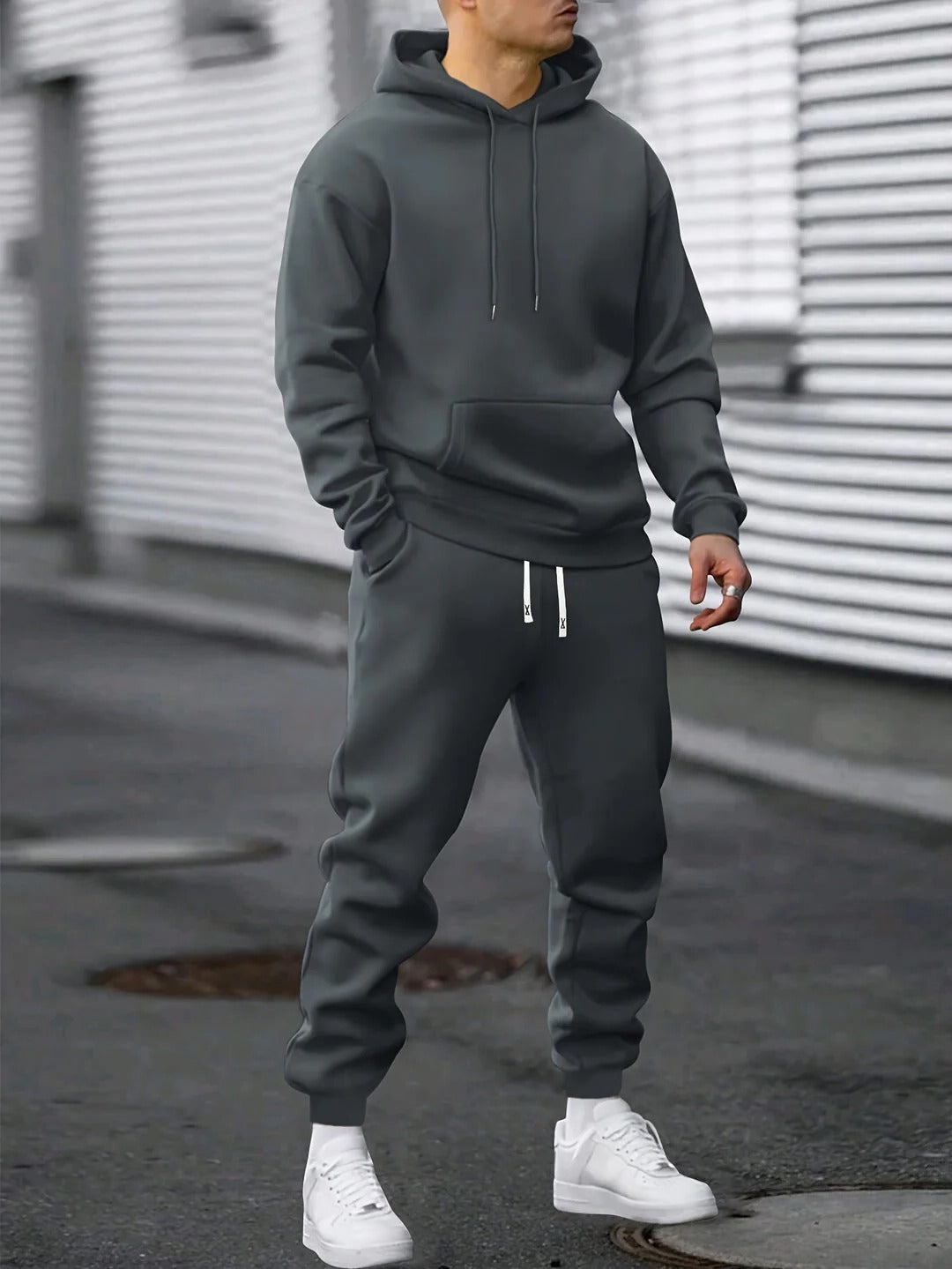 Men's Athletic Hoodie and Jogger Set Dark Gray