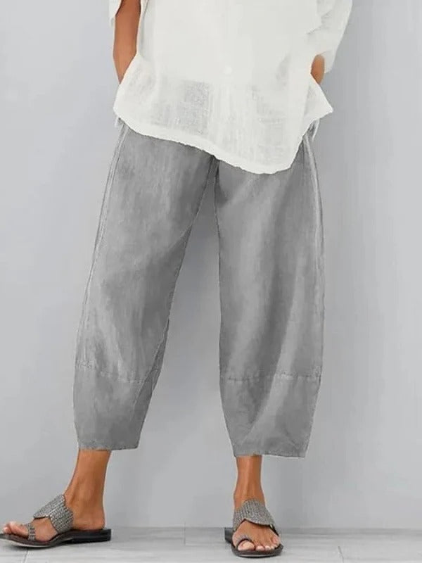 Women's Breathable Relaxed Fit Linen Pants with Durable Construction Gray