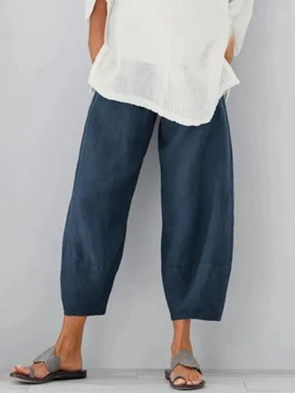 Women's Breathable Relaxed Fit Linen Pants with Durable Construction Dark Blue