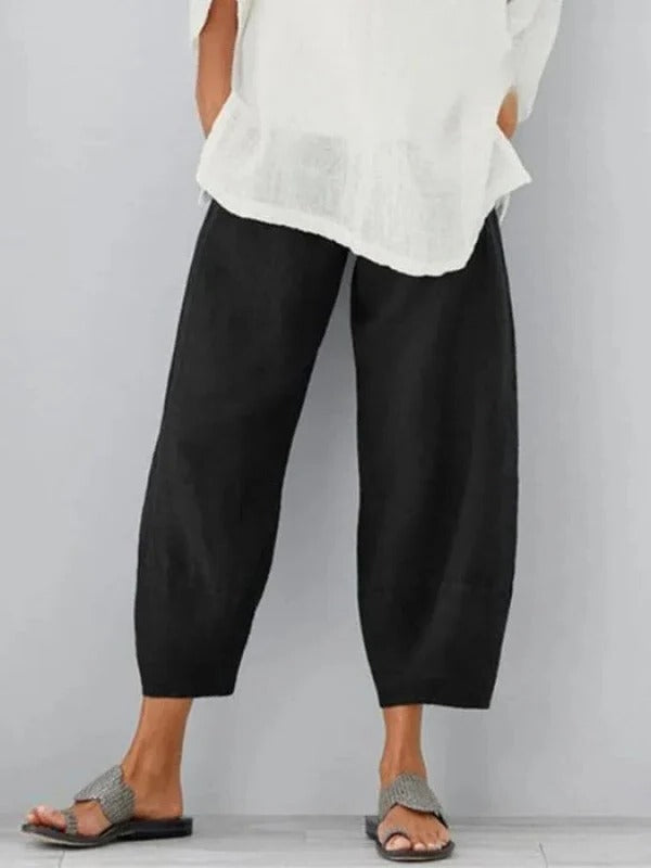 Women's Breathable Relaxed Fit Linen Pants with Durable Construction Black