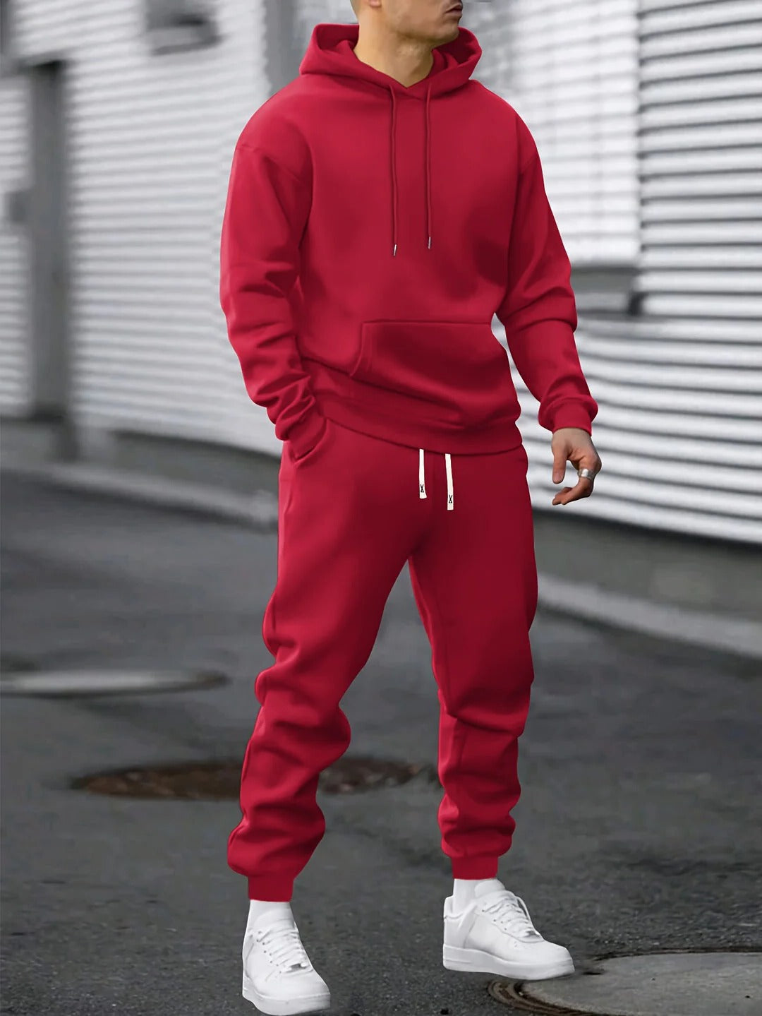 Men's Athletic Hoodie and Jogger Set Red