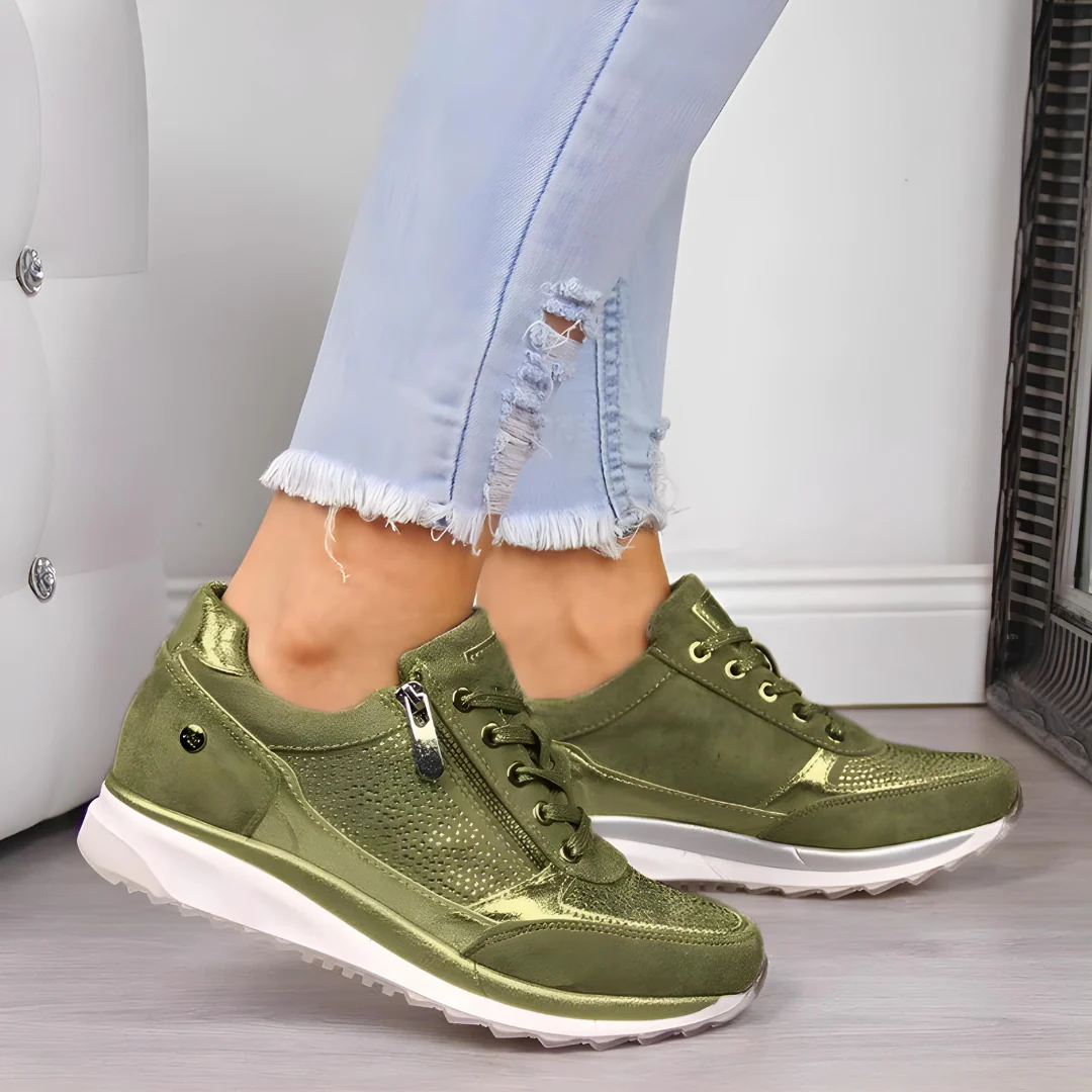 Women's Stylish Sneaker with Zip Closure Green
