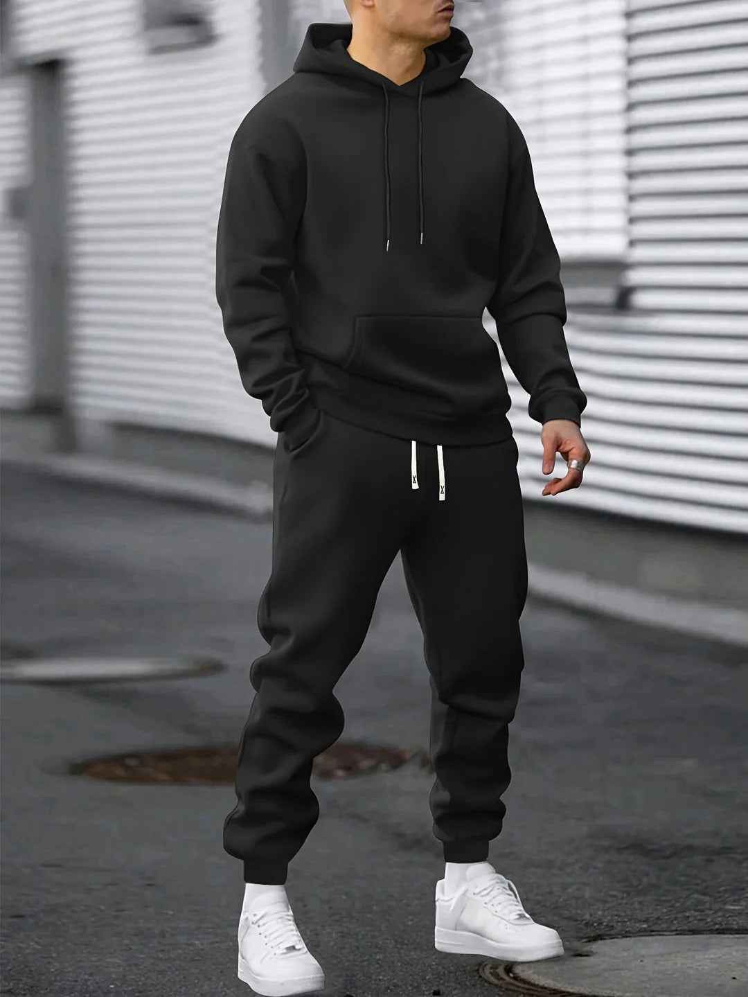 Men's Athletic Hoodie and Jogger Set Black