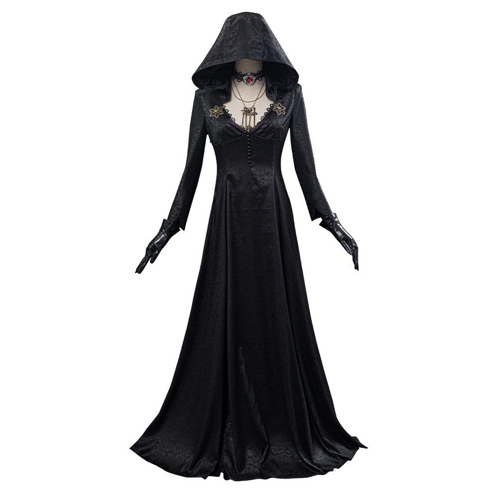 Halloween's Vampire Lady Costume with Jacquard Coat, Satin Dress & Accessories 5XL