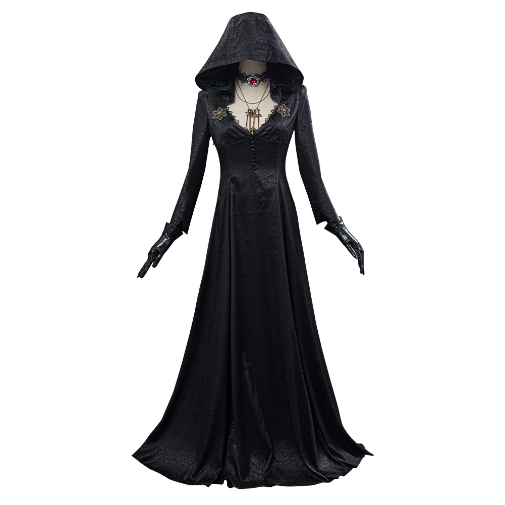 Halloween's Vampire Lady Costume with Jacquard Coat, Satin Dress & Accessories 5XL