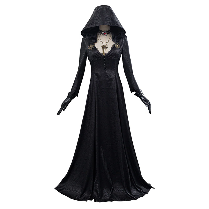 Halloween's Vampire Lady Costume with Jacquard Coat, Satin Dress & Accessories 5XL