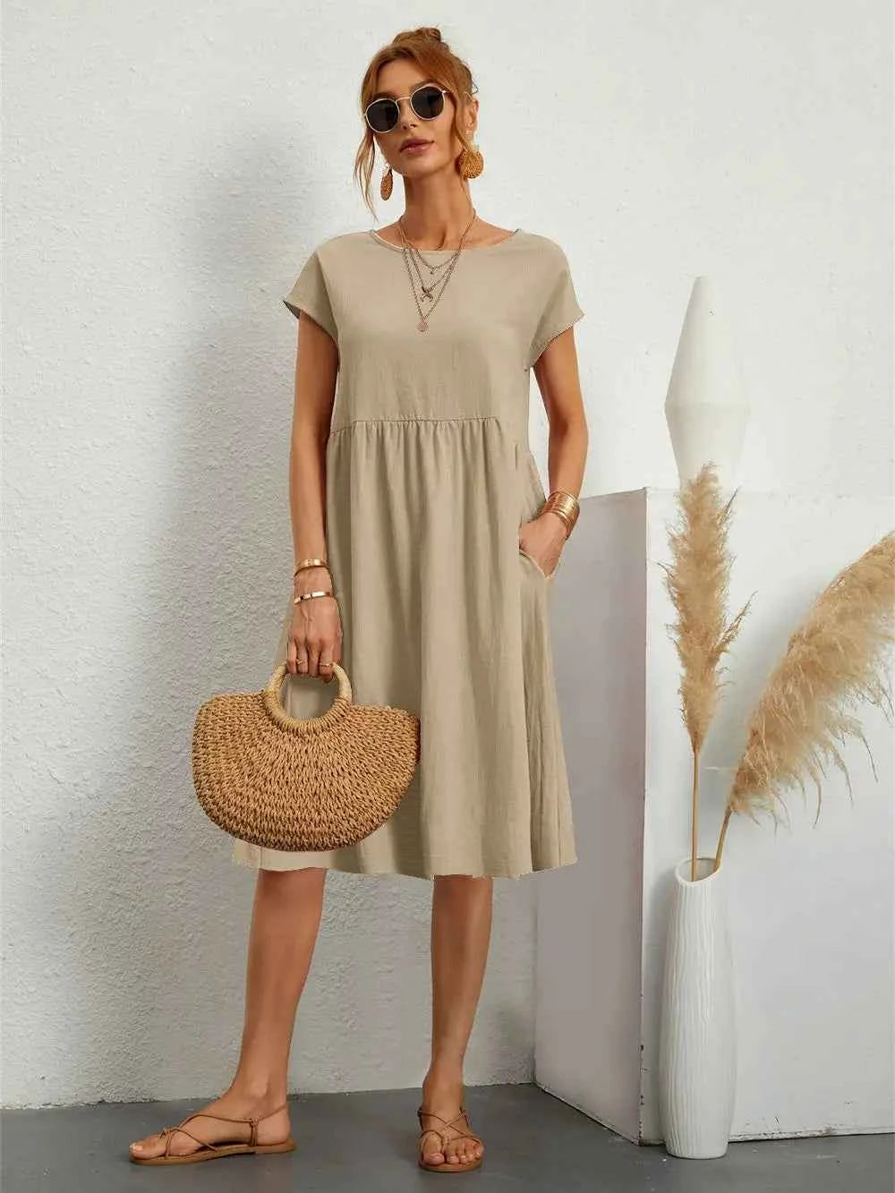 Kiara | Stylish Casual Pocket Dress for Everyday Comfort Khaki