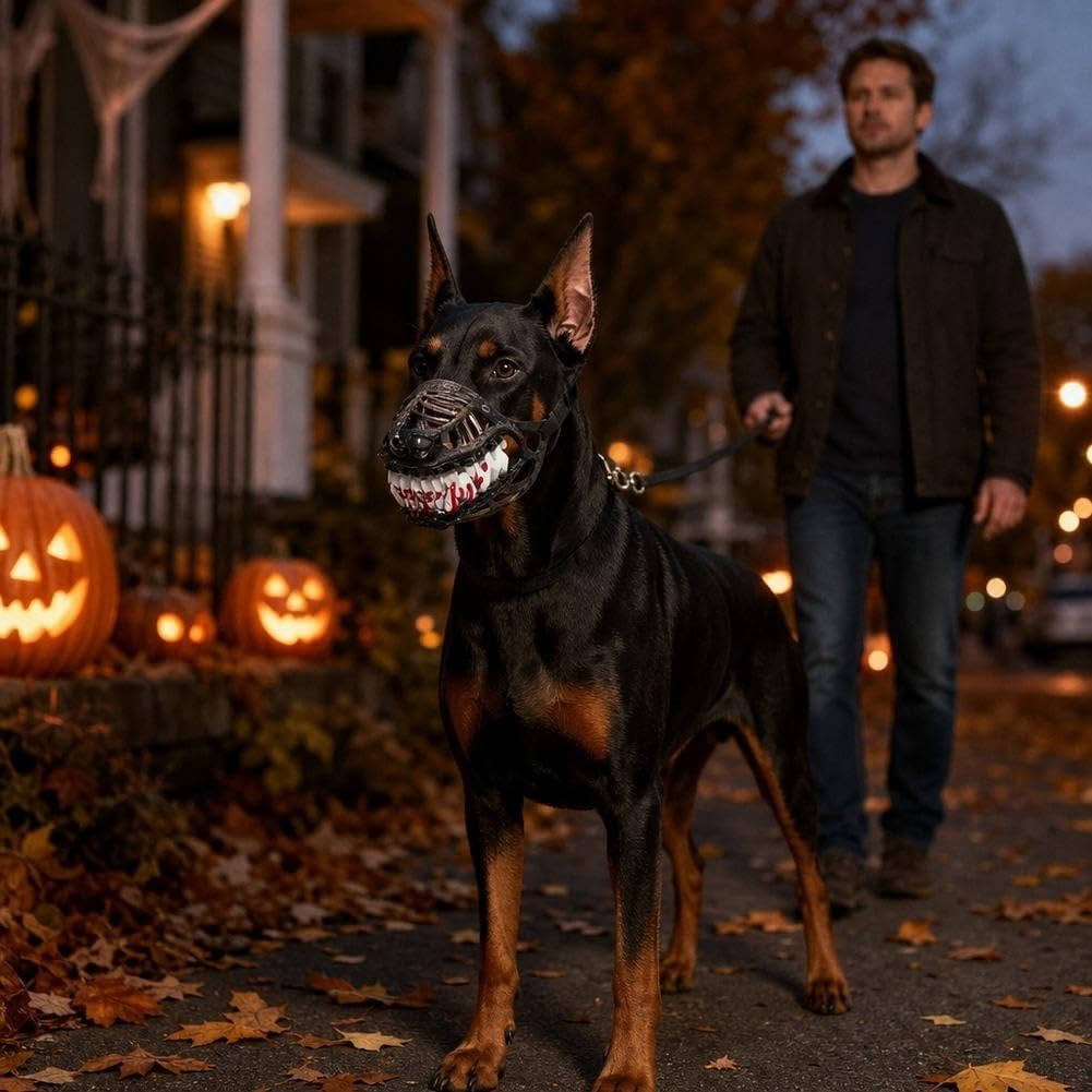 Halloween's Realistic Red Teeth Dog Muzzle for Cosplay and Safety