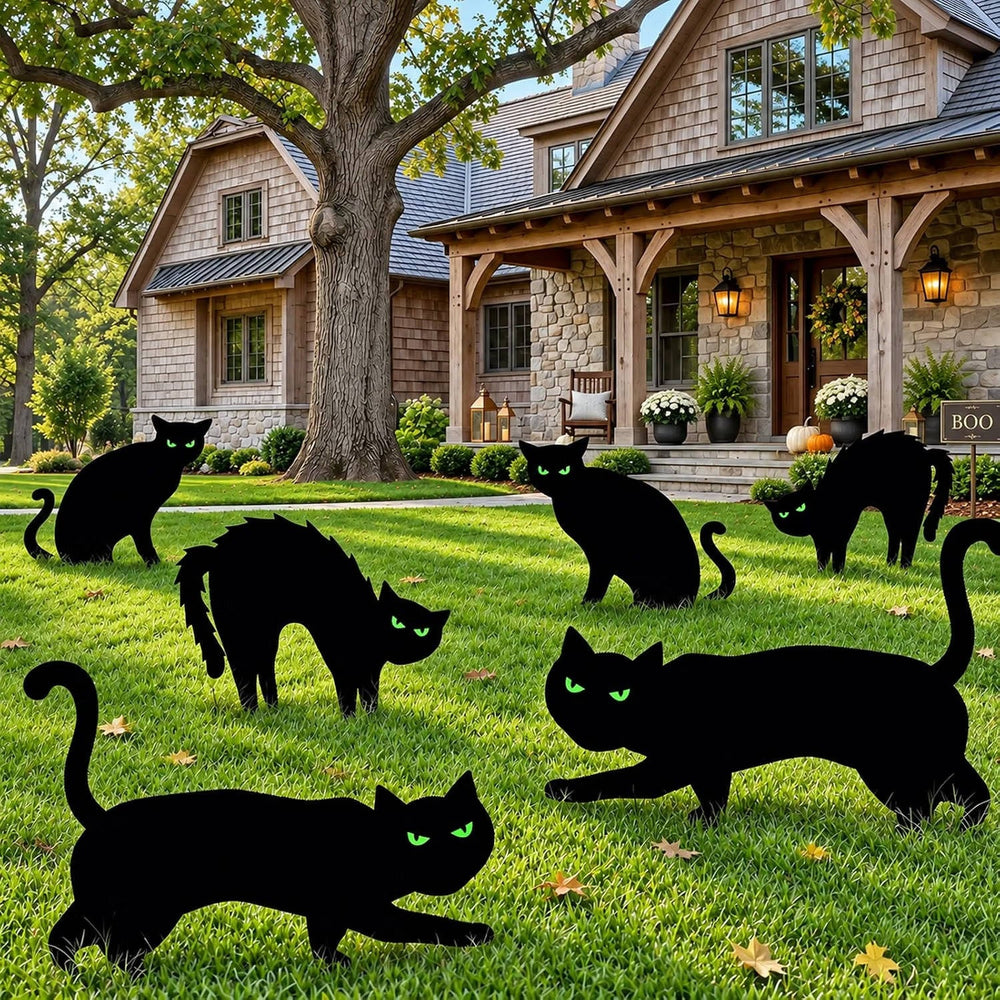 Halloween's 6 Pack Black Cat Yard Decorations with Glow in Dark Eyes