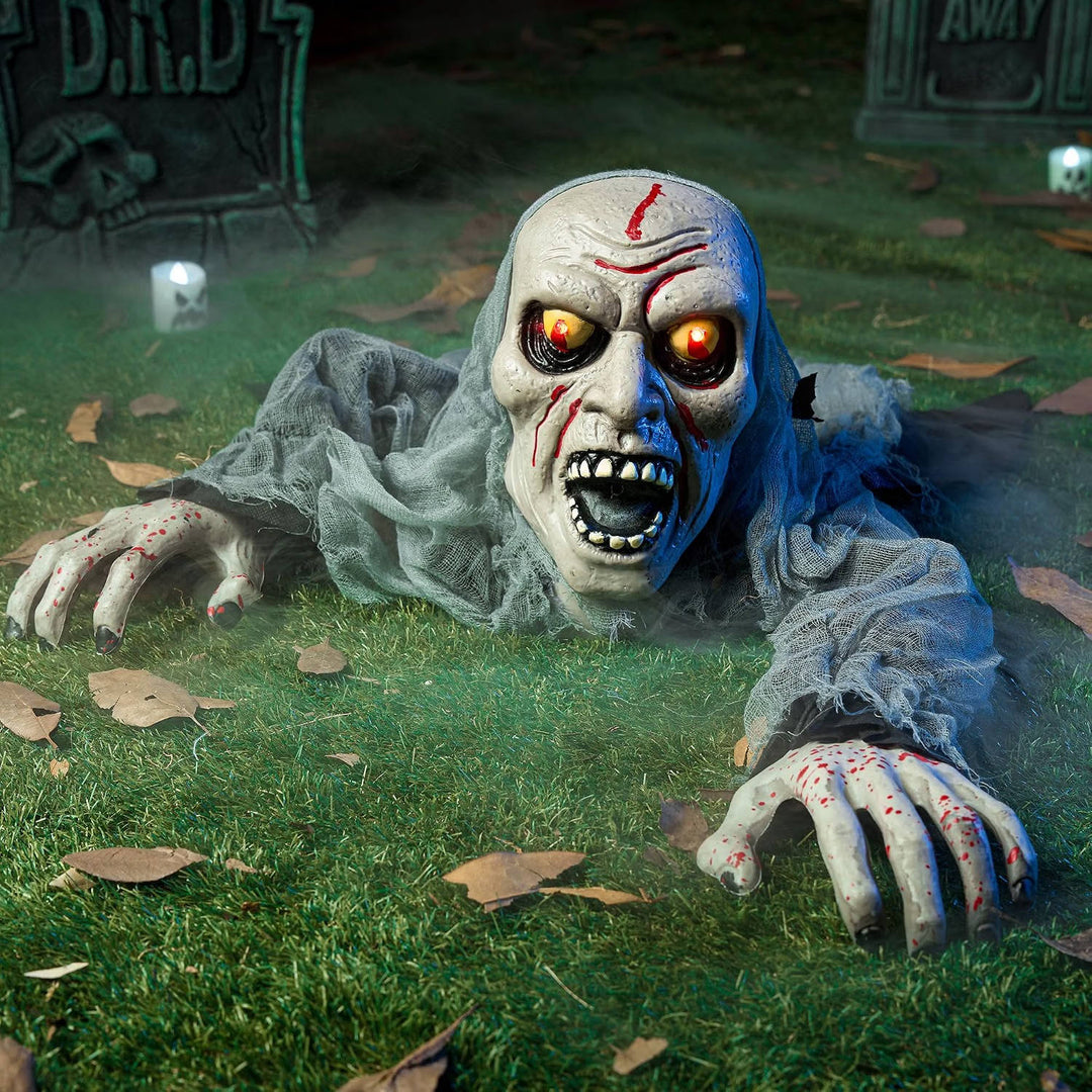 Halloween's Light-Up Zombie Groundbreaker with Creepy Sound & IR Sensor Grey and Black