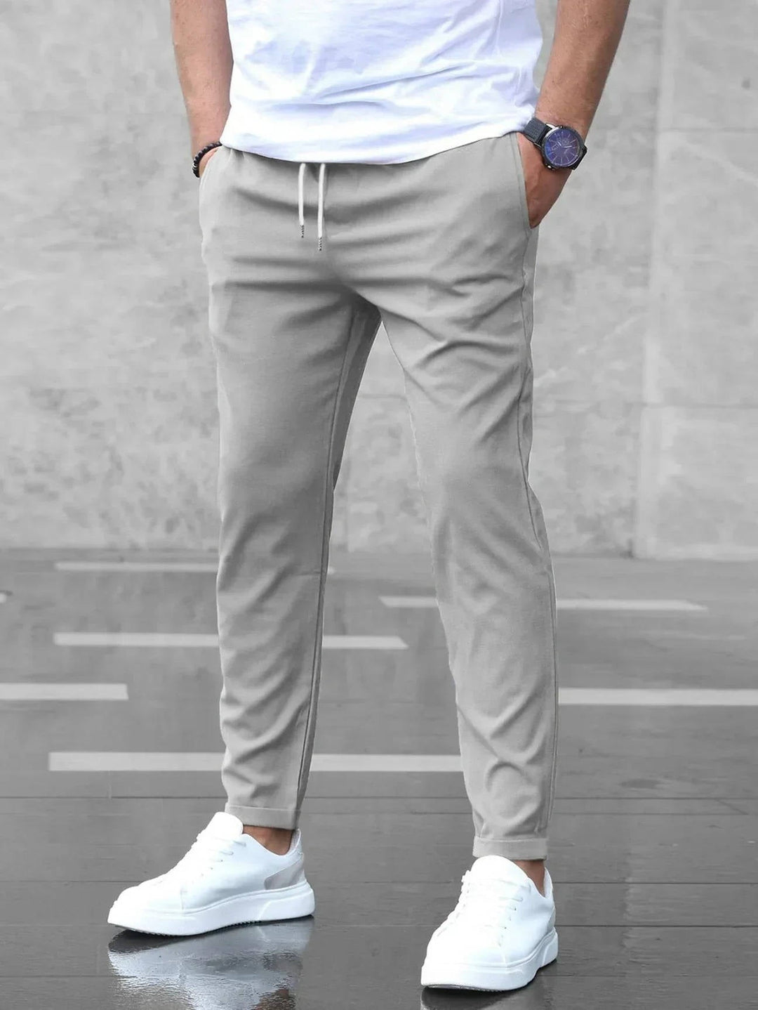 Men's Casual Slim Fit Drawstring Trousers Gray