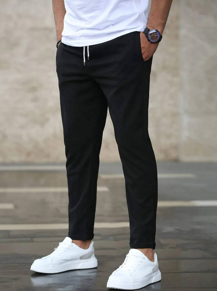 Men's Casual Slim Fit Drawstring Trousers Black