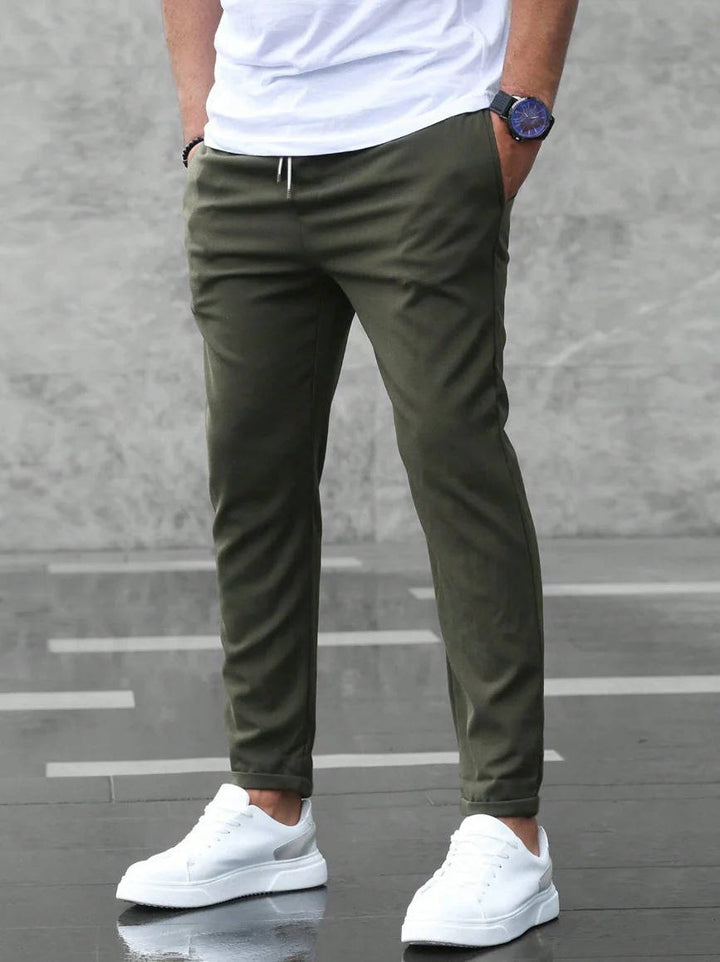 Men's Casual Slim Fit Drawstring Trousers Army green