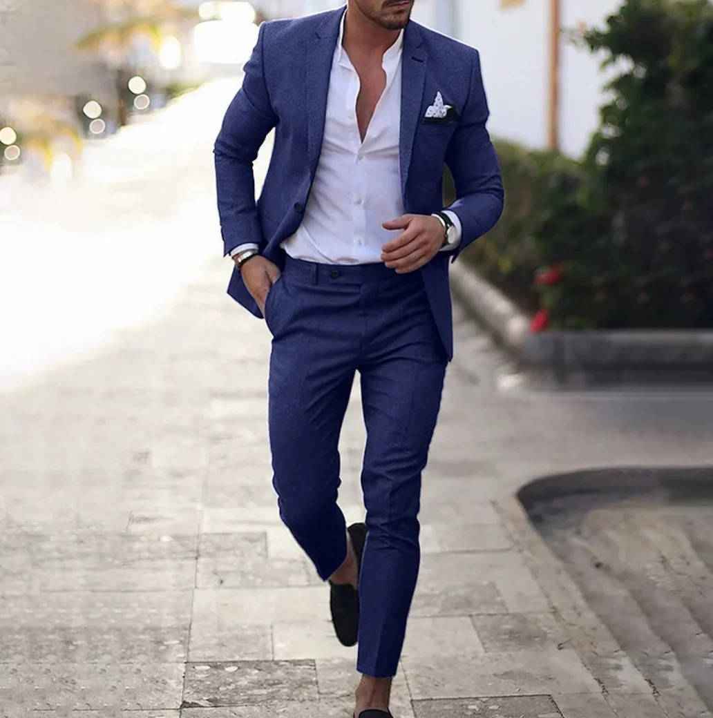 Men's Slim Fit Formal Business Suit Dark blue