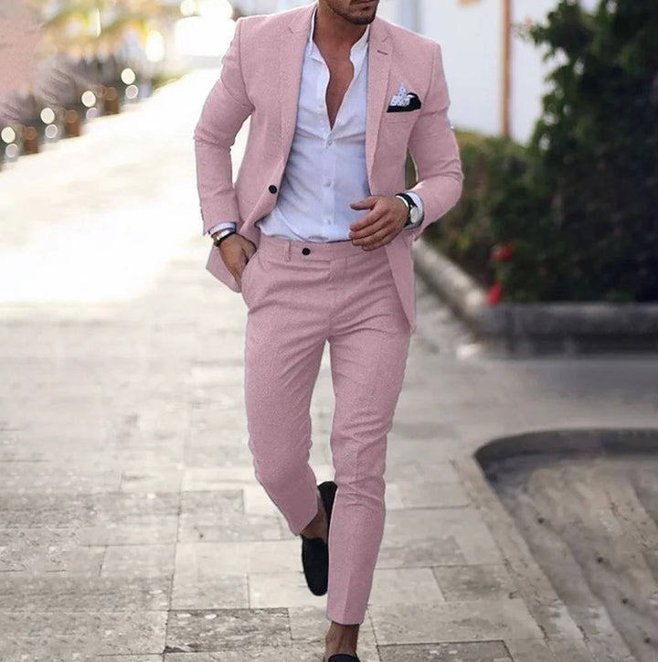 Men's Slim Fit Formal Business Suit Pink