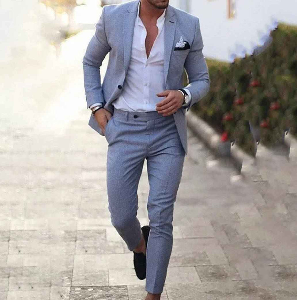 Men's Slim Fit Formal Business Suit Light blue