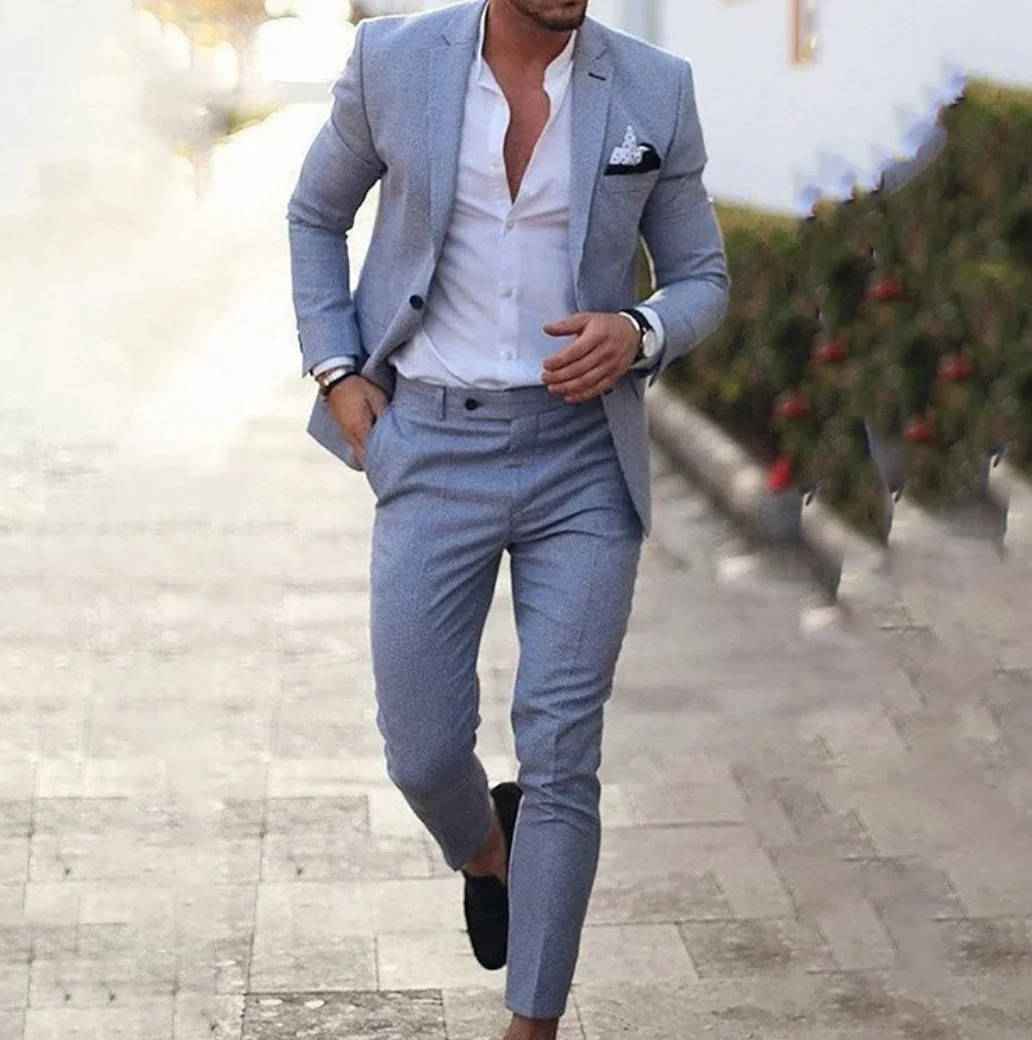Men's Slim Fit Formal Business Suit Light blue