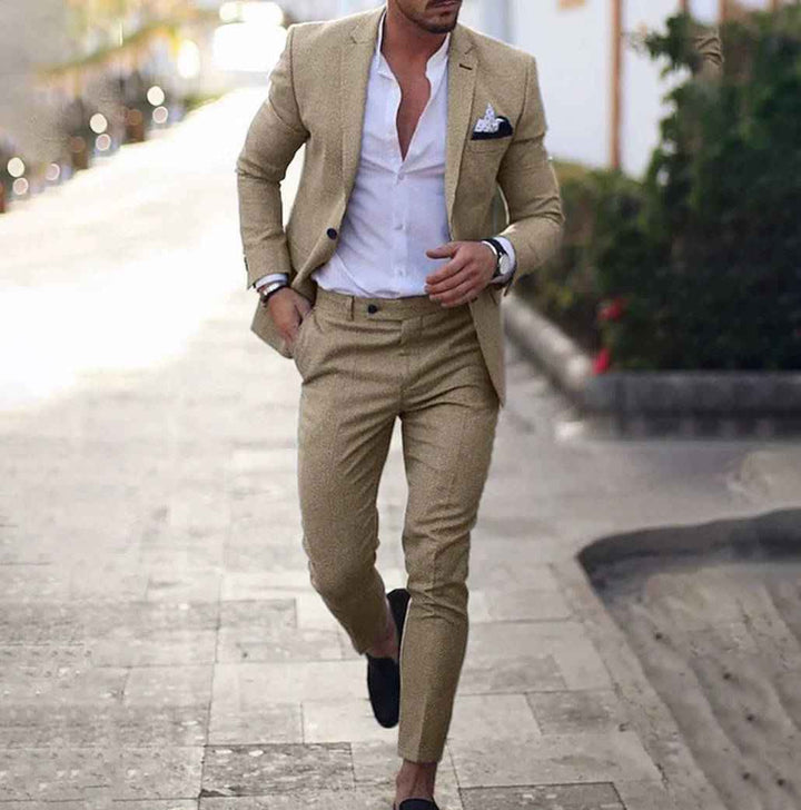 Men's Slim Fit Formal Business Suit Beige