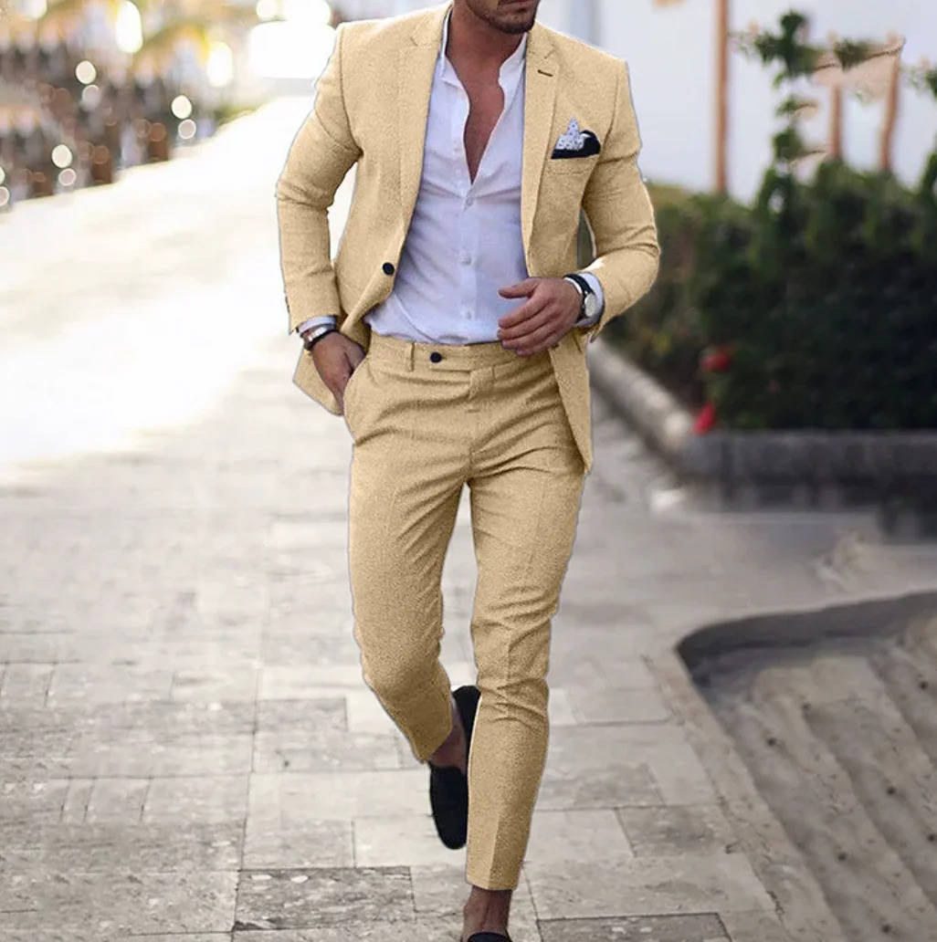 Men's Slim Fit Formal Business Suit Khaki